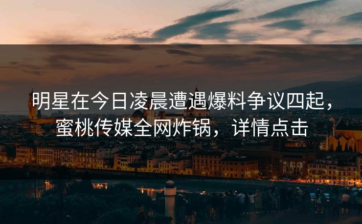 明星在今日凌晨遭遇爆料争议四起，蜜桃传媒全网炸锅，详情点击