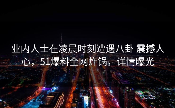 业内人士在凌晨时刻遭遇八卦 震撼人心，51爆料全网炸锅，详情曝光